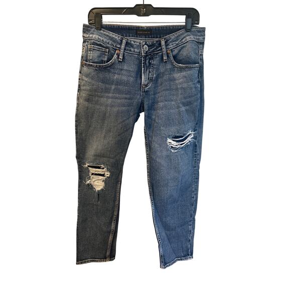 ⭐️ Women’s Silver Distressed Boyfriend Ankle Jeans. Size 25X25 - Picture 1 of 5